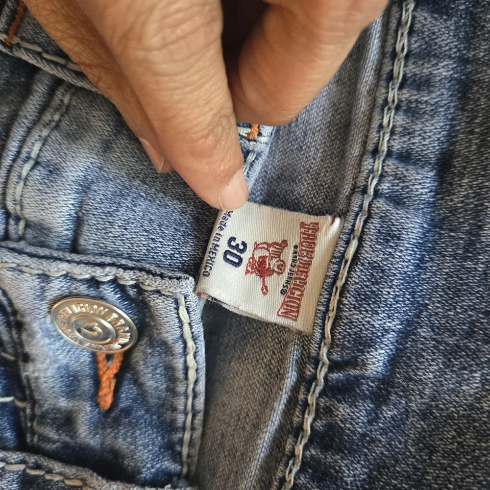 True Religion Slim FLAP ORANGE BIG T Rodeo Affair Jeans Size 30x32